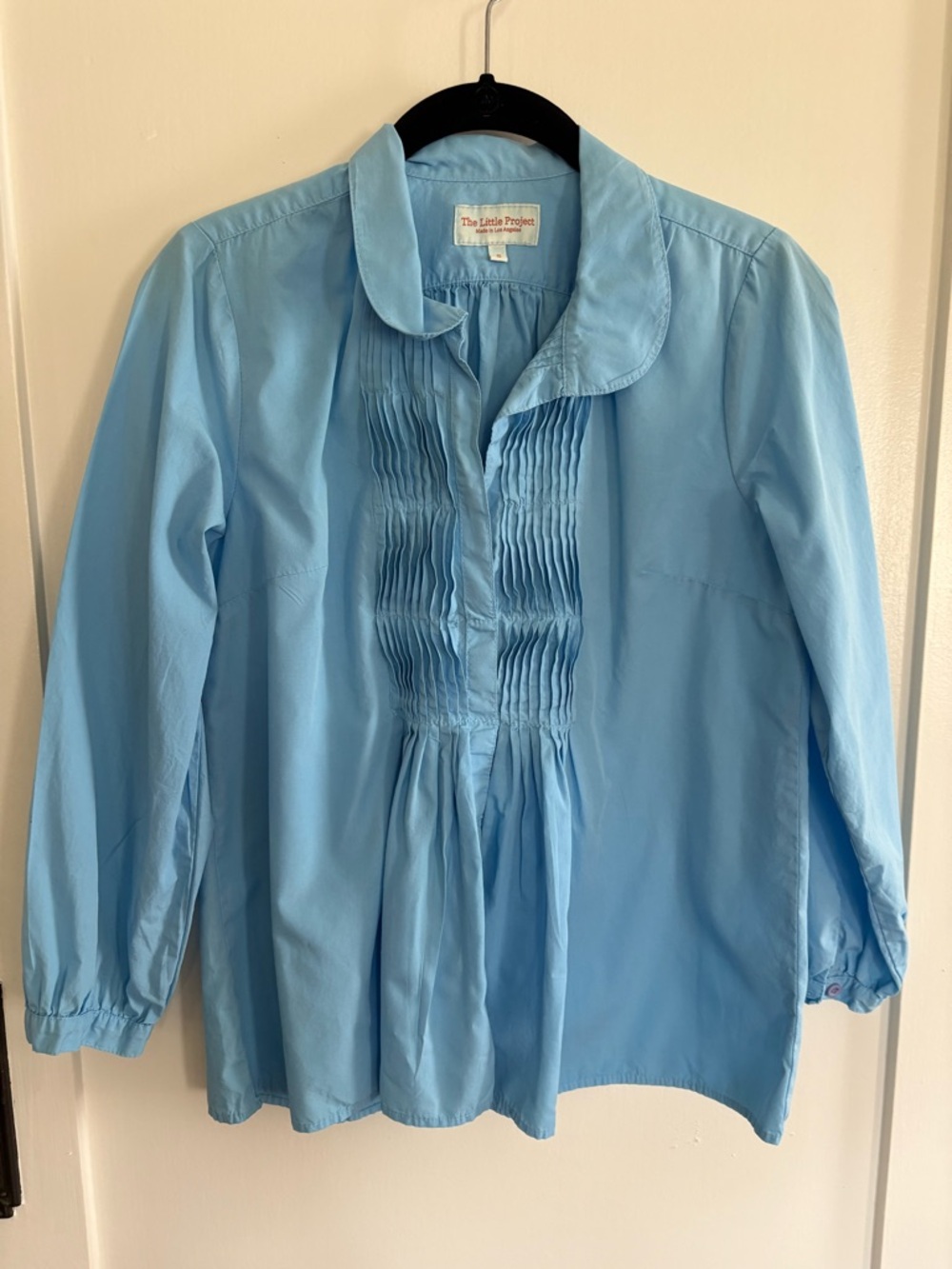 A Little Project Blue Pintuck Cotton Blouse Size S